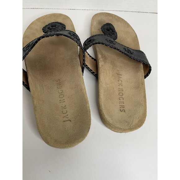 Jack Roger's Black Leather Women's 9.5 Thong Sandals Low Platform Slide On - Picture 3 of 8